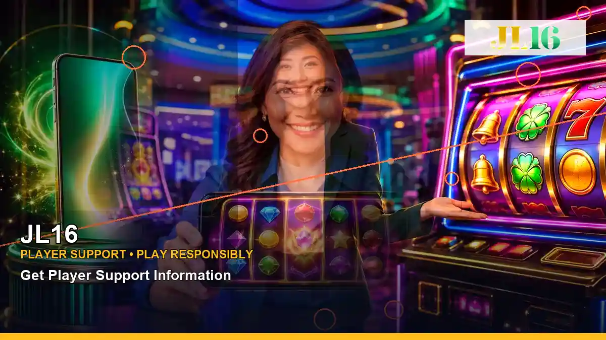 JL16 reels casino bonus games featuring an adult Filipina casino host with a right close-up composition